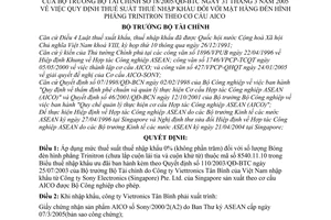 Quyết định 18/2005/QĐ-BTC thuế suất thuế nhập khẩu mặt hàng đèn hình phẳng Trinitron theo cơ cấu AICO