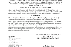 Quyết định 54/2005/QĐ-UB thành lập Trung tâm giao dịch cây trồng vật nuôi thuộc ủy ban nhân dân huyện Hóc Môn bãi bỏ QĐ 179/2003/QĐ-UB