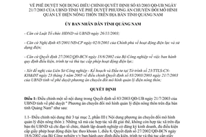 Quyết định số 23/2005/QĐ-UB điều chỉnh 83/2003/QĐ-UB chuyển đổi quản lý điện nông thôn Quảng Nam