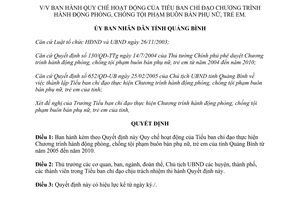 Quyết định 20/2005/QĐ-UB hoạt động Tiểu ban phòng chống tội phạm buôn bán phụ nữ trẻ em Quảng Bình