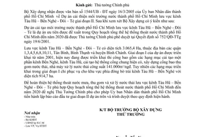 Công văn 503/BXD-HTĐT dự án cải thiện môi trường nước Tp. Hồ Chí Minh lưu vực kênh Tàu Hũ-Bến Nghé-Đôi-Tẻ giai đoạn II