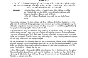 Công văn 410/TTg-NN Quy chế chăn nuôi, quản lý, khai thác, vận chuyển, tiêu thụ động vật hoang dã