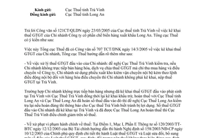 Công văn 1075TCT/DNK kê khai thuế giá trị gia tăng của Chi nhánh Công ty cổ phần chế biến hàng xuất khẩu Long An