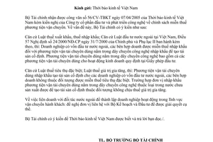 Công văn 4406TC/CST chính sách miễn thuế phương tiện vận chuyển