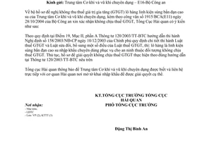 Công văn 1424TCHQ/KTTT hàng phục vụ an ninh không chịu thuế giá trị gia tăng