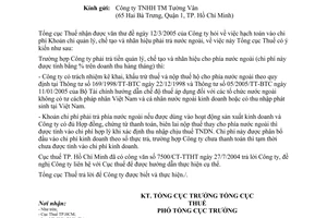 Công văn 1219TCT/DNK hạch toán vào chi phí khoản chi quản lý, chế tạo và nhãn hiệu phải trả nước ngoài