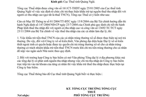 Công văn 1260TCT/TNCN xác định tổ chức chi trả thực hiện khấu trừ tại nguồn thuế thu nhập người có thu nhập cao