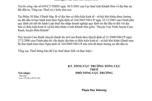 Công văn 1264TCT/PCCS địa bàn ưu đãi đầu tư