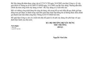 Công văn 451/BXD-VKT giải thích TT 03/2005/TT-BXD