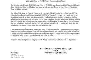 Công văn 1002TCT/PCCS in điều kiện bán hàng trên mặt sau hóa đơn tự in d