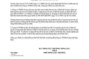 Công văn 996TCT/PCCS khấu hao tài sản cố định Công ty TNHH tin học eK