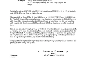 Công văn 1033TCT/DNK kê khai nộp thuế giá trị gia tăng