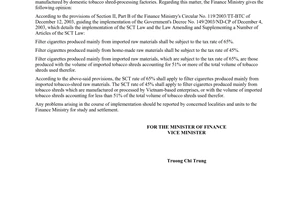 Official Dispatch No. 3906/TC/TCT of April 5, 2005, on special consumption tax (SCT) rates