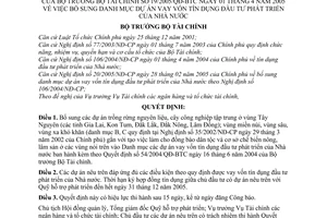 Quyết định 19/2005/QĐ-BTC bổ sung Danh mục dự án vay vốn tín dụng đầu tư phát triển của Nhà nước