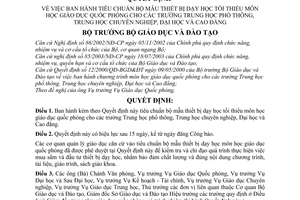 Quyết định 10/2005/QĐ-BGDĐT tiêu chuẩn mẫu thiết bị dạy học tối thiểu giáo dục quốc phòng trường Trung học phổ thông chuyên nghiệp Đại học cao đẳng