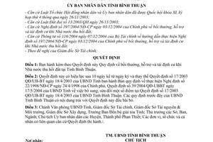 Quyết định 27/2005/QĐ-UBBT bồi thường, hỗ trợ tái định cư khi Nhà nước thu hồi đất tại tỉnh Bình Thuận
