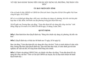 Quyết định 48/2005/QĐ-UB Bảng tiêu chuẩn xây dựng xã, phường, thị trấn văn hóa