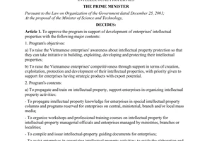 Decision No.68/2005/QD-TTg, approving the program in support of development of enterprises intellectual properties, promulgated by the Prime Minister of Government