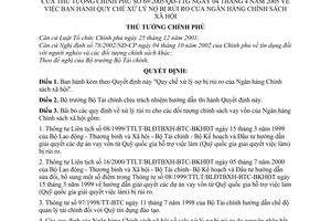 Quyết định 69/2005/QĐ-TTg Quy chế xử lý nợ bị rủi ro Ngân hàng chính sách xã hội