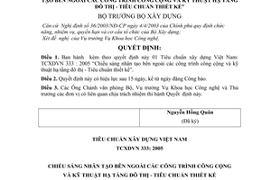 Quyết định 08/2005/QĐ-BXD  TCXDVN 333: 2005 Chiếu sáng nhân tạo bên ngoài công trình công cộng kỹ thuật hạ tầng đô thị Tiêu chuẩn thiết kế