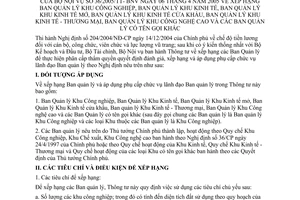 Thông tư 36/2005/TT-BNV xếp hạng Ban quản lý khu công nghiệp kinh tế kinh tế mở kinh tế-thương mại khu công nghệ cao tên gọi khác
