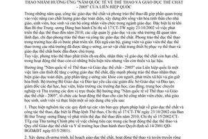 Chỉ thị 12/2005/CT-BGD&ĐT tăng cường công tác giáo dục thể chất hoạt động thể thao hưởng ứng Năm quốc tế Thể thao Giáo dục thể chất 2005