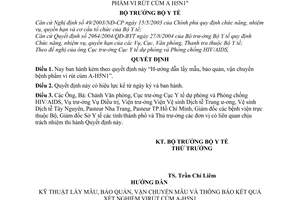 Quyết định 1269/2005/QĐ-BYT Hướng dẫn lấy mẫu, bảo quản vận chuyển bệnh phẩm vi rút cúm A H5N1