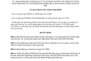 Quyết định 573/2005/QĐ-UB quản lý sử dụng nguồn vốn xoá đói giảm nghèo Ninh Bình