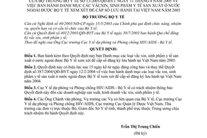 Quyết định 13/2005/QĐ-BYT Danh mục các văcxin, sinh phẩm y tế sản xuất ở nước ngoài được Bộ y tế xem xét cấp số lưu hành tại Việt Nam năm 2005