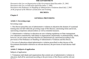 Decree of Government No.49/2005/ND-CP, on sanctioning of administrative violations in education