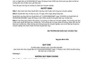 Quyết định 13/2005/QĐ-BGD&ĐT Quy chế Tuyển sinh trung học chuyên nghiệp