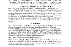 Quyết định 57/2005/QĐ-UB giao nhiệm vụ Sở Thương mại triển khai thực hiện Quyết định 0027/2005/QĐ-BTM   0028/2005/QĐ-BTM