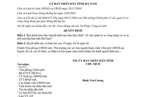 Quyết định 564/2005/QĐ-UB quản lý xe công nông xe tự chế Hà Nam