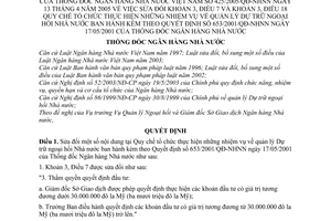 Quyết định 425/2005/QĐ-NHNN Quy chế tổ chức nhiệm vụ quản lý Dự trữ ngoại hối sửa đổi Quyết định 653/2001/QĐ-NHNN