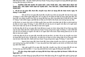 Thông tư 01/2005/TT-BTNMT thi hành Luật Đất đai hướng dẫn thực hiện Nghị định 181/2004/NĐ-CP