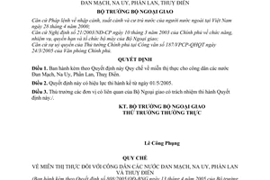 Quyết định 808/2005/QĐ-BNG quy chế miễn thị thực công dân Đan Mạch, Na Uy, Phần Lan, Thụy Điển