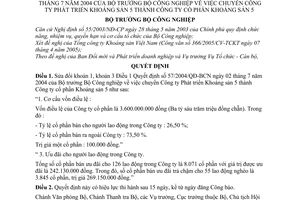Quyết định 21/2005/QĐ-BCN chuyển Công ty Phát triển Khoáng sản 5 thành Công ty cổ phần sửa đổi QĐ 57/2004/QĐ-BCN
