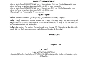 Quyết định 220/2005/QĐ-BTP Quy chế làm việc Bộ Tư pháp