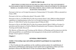 Joint circular No. 14/2005/TTLT-BGD&DT-BKH&DT providing guidelines on Decree No