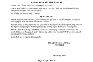 Quyết định 173/QĐ-UB 2005 hỗ trợ người có công cách mạng cải thiện nhà ở Lào Cai