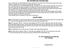 Quyết định 0962/2005/QĐ-BTM chương trình xúc tiến thương mại trọng điểm quốc gia năm 2005