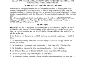 Quyết định 60/2005/QĐ-UB giao chỉ tiêu kế hoạch năm 2005 cho Quỹ Đầu tư Phát triển đô thị