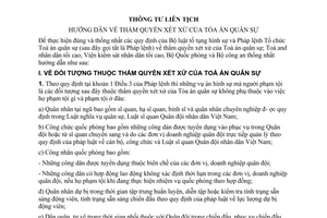 Thông tư liên tịch 01/2005/TTLT-TANDTC-VKSNDTC-BQP-BCA thẩm quyền xét xử của Toà án quân sự