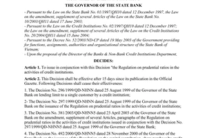 Decision No. 457/2005/QD-NHNN of April 19, 2005, on the issuance of the regulation on prudential ratios in the activities of credit institutions