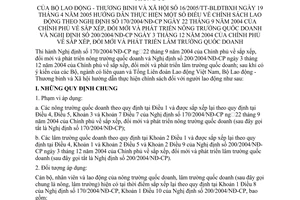 Thống tư 16/2005/TT-BLĐTBXH hướng dẫn chính sách lao động theo NĐ 170/2004/NĐ-CP 200/2004/NĐ-CP