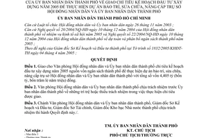 Quyết định 63/2005/QĐ-UB giao chỉ tiêu kế hoạch đầu tư xây dựng năm 2005 thực hiện dự án bảo trì sửa chữa nâng cấp trụ sở HĐND UBND thành phố
