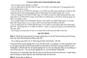 Quyết định 54/2005/QĐ-UB thành lập Trung tâm hỗ trợ các doanh nghiệp nhỏ và vừa trực thuộc Sở Kế hoạch và Đầu tư Hà Nội