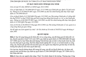 Quyết định 1179/2005/QĐ-UB bổ sung bảng giá tối thiểu đối với xe công nông
