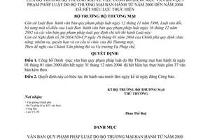 Quyết định 1107/2005/QĐ-BTM  Danh mục văn bản  pháp luật do Bộ Thương mại ban hành từ năm 2000 đến năm 2004 đã hết hiệu lực