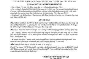 Quyết định 56/2005/QĐ-UB Chương trình hành động phổ biến, giáo dục pháp luật và nâng cao ý thức chấp hành pháp luật cho cán bộ nhân dân